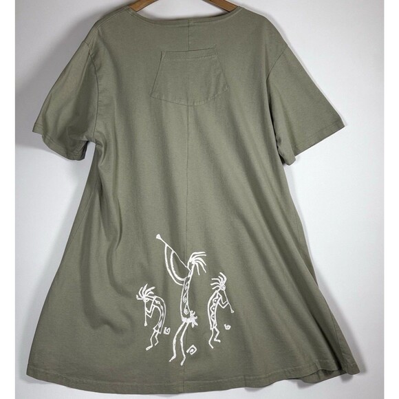 Vintage Cactus California Tunic Dress Womens XL Green Kokopelli Art Made in USA - Picture 6 of 12